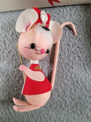 Vintage Mouse Band Leader Christmas Ornament Felt Pink Red Black Pre-owned - Picture 10 of 11