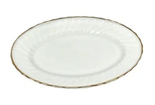 Vintage Anchor Hocking Golden Shell Oval Serving Platter Milk Glass w/Gold Trim