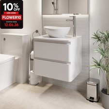 600mm Bathroom Countertop Vanity Unit Oval Basin Sink Wall Hung White Gloss
