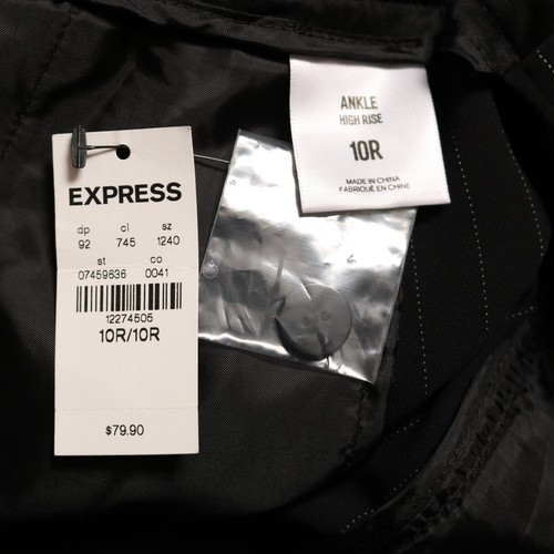 Express schwarze Nadelstreifen Paperbag Hose hoher Bund Gürtel Knöchelhose Größe 10 - Bild 8 von 12