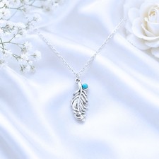 Leaf Feather Necklace Bohemian Nature Jewellery Boho Gift Turquoise Blue Pendant