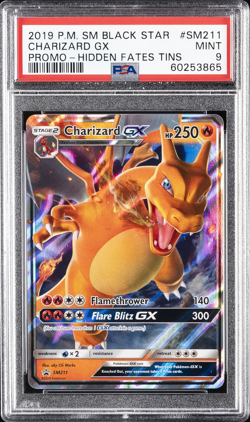 2019 POKEMON SM BLACK STAR PROMO HIDDEN FATES TINS #SM211 CHARIZARD GX PSA 9