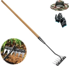 Gardenia Iron Weeding Rake, 2.0 Iron Weeding Rake with Long Handle, 6 Teeth Heav