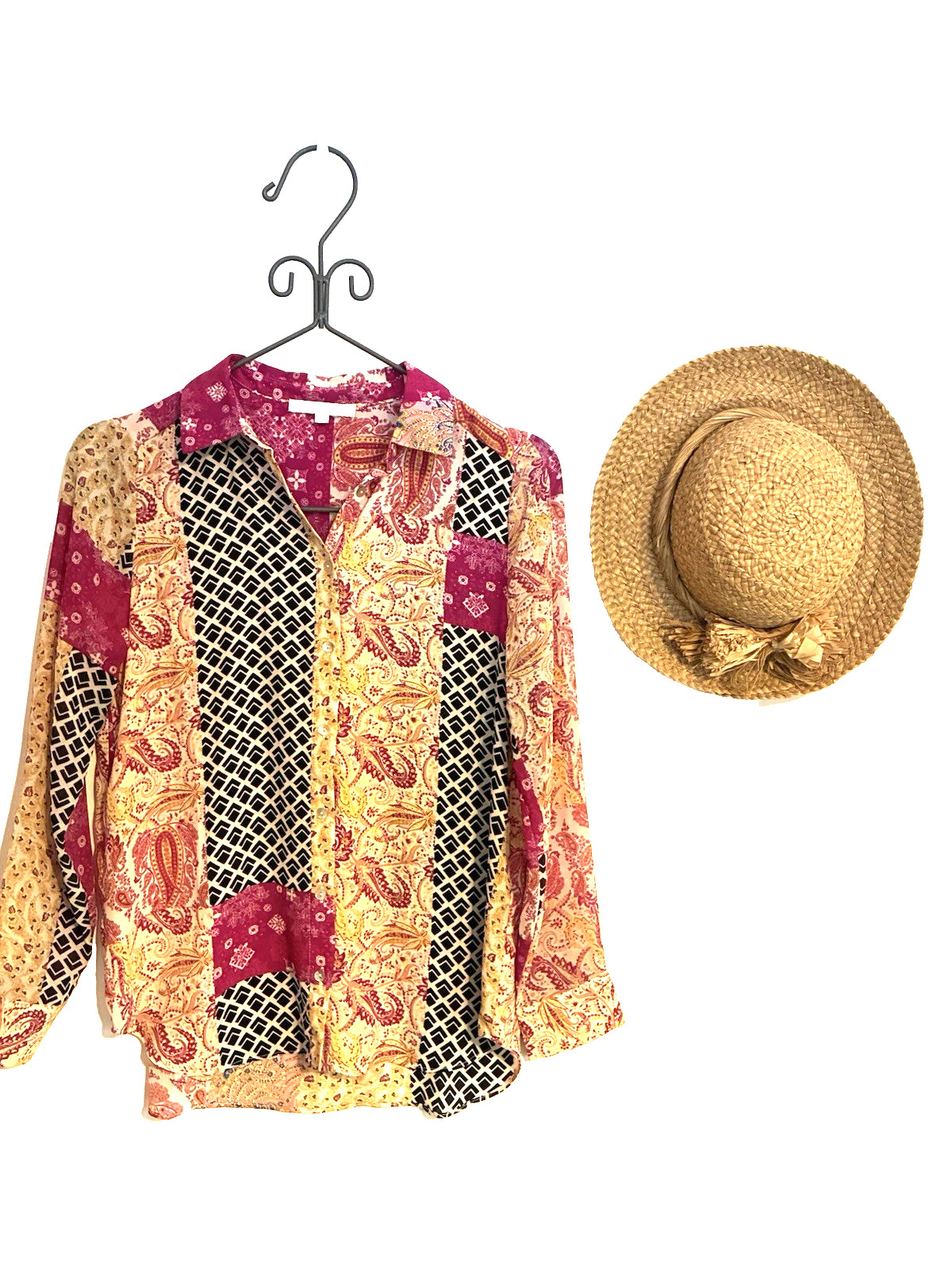 Rose + Olive Patchwork Paisley Multicolor Boho  B… - image 1