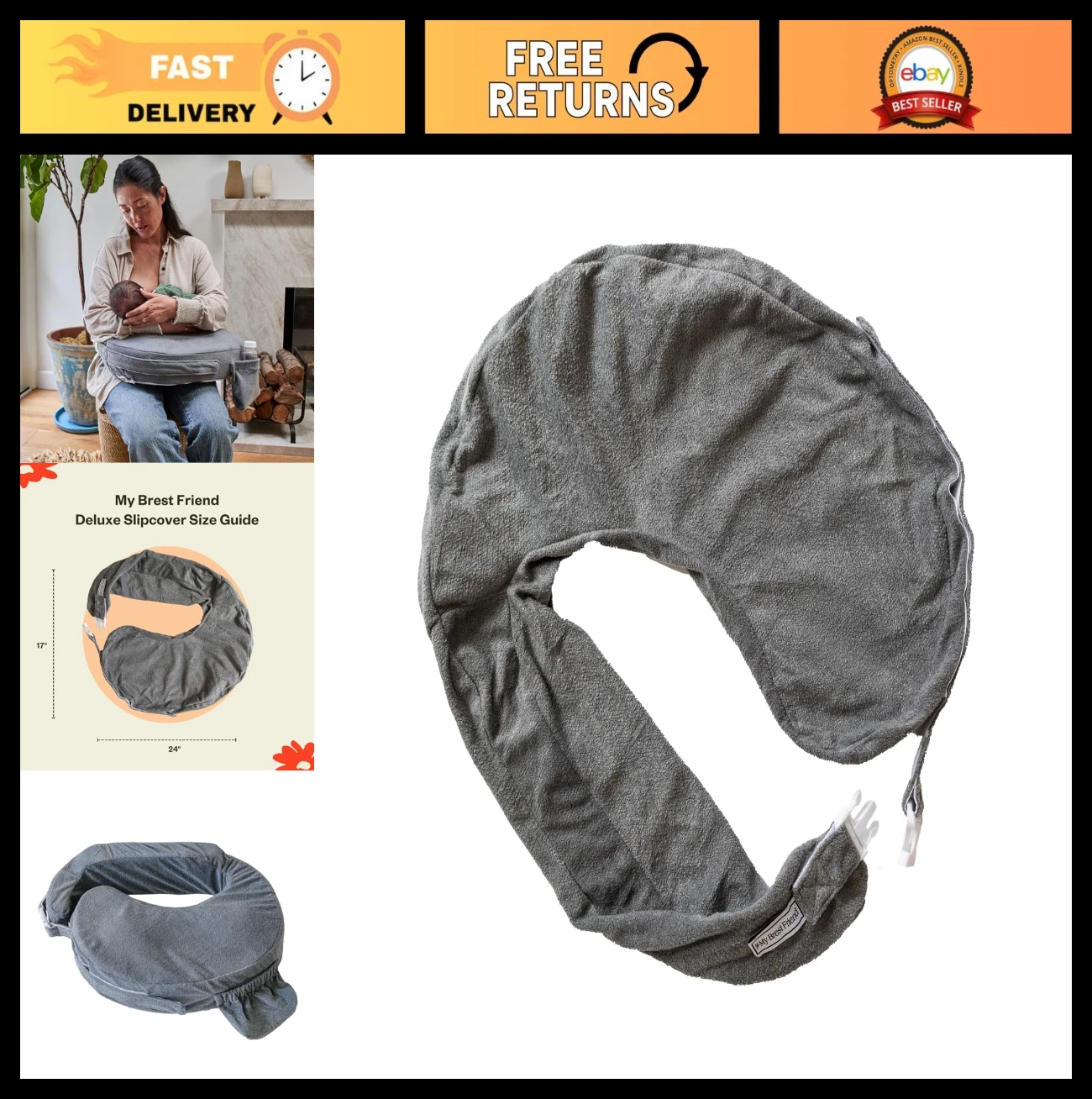 Deluxe Nursing Pillow Cover - Adjustable, Easy Care, Durable Slipcover for Baby
Opens in a new windo