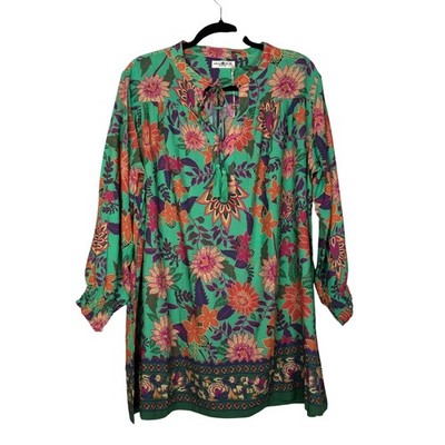 NEW Natural Life Dara V-Neck Mini Dress Size M Floral Bohemian Hippie Resortwear