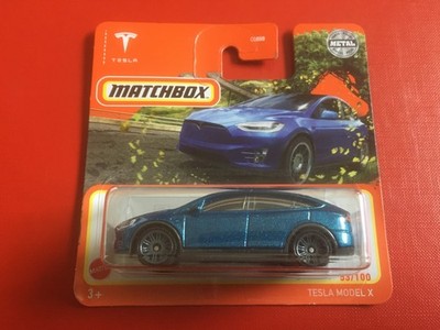 Matchbox 2021 MB 53/100 Tesla Model X blaumetallic Blister (leicht wellig)
