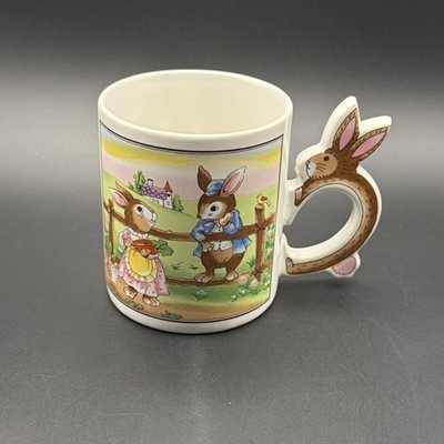 Avon Cup Easter Treats Bunny Rabbits Coffee Mug Tea  Bunny Handle  VTG