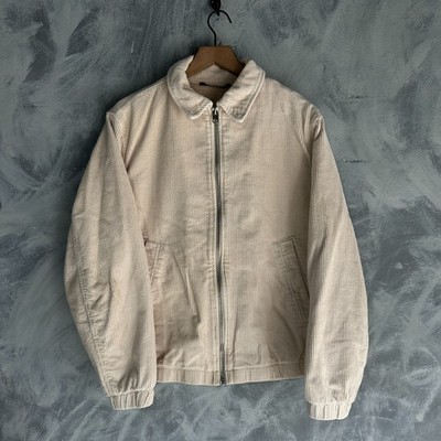 Zara Corduroy Jacket Mens Medium Croped Full Zip Jacket Beige Pockets Boxy