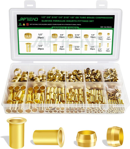 Brass Compression Fitting Ferrules Sleeves Kit 460pcs for Pipes Water Gas