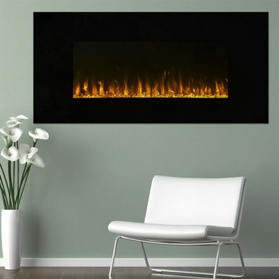 42'' Electric Fireplace Heater with Remote LED Flames Timer Brightness, Black