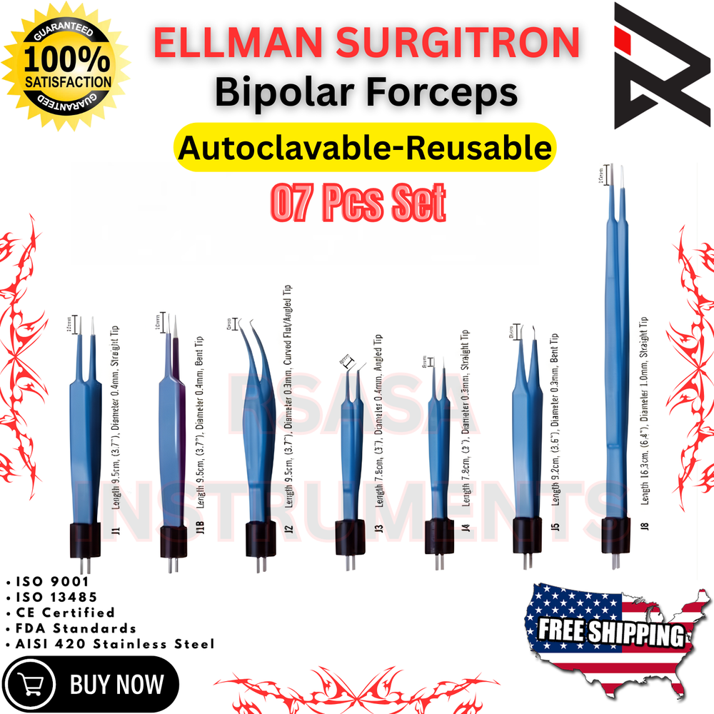 Ellman Surgitron Bipolar Forceps set of 7 Forceps Reusable Top Quality Forceps
