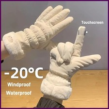 Ski Gloves Women Winter Fleece Thickened Warm Plush Cotton Waterproof