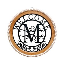BVLFOOK Metal Wood Letter M Monogram Wall 13"L x 13"W, WoodenFrame-M