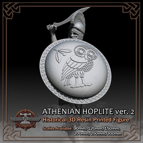 Greek Athenian Hoplite 2 - 3D Resin Printed Figure Model - Scale 90mm to 300mm - Picture 7 of 16