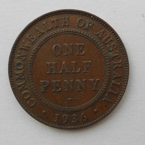 1936 Australia Half Penny About Uncirculated Details - Picture 2 of 2