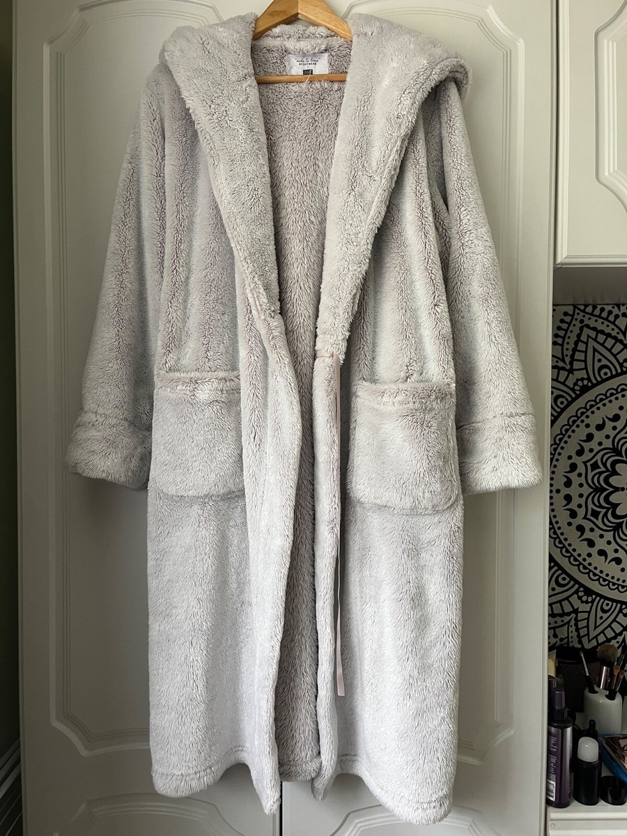grey and pink dressing gown F&F Rose & Fluffy Cosy Soft Hooded Bath Robe UK 10 / M womens dressing gown
