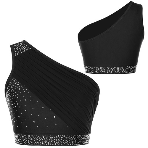 UK Women's One Shoulder Athletic Dance Crop Tops Jazz Sport Tank Costume Party - Picture 40 of 80