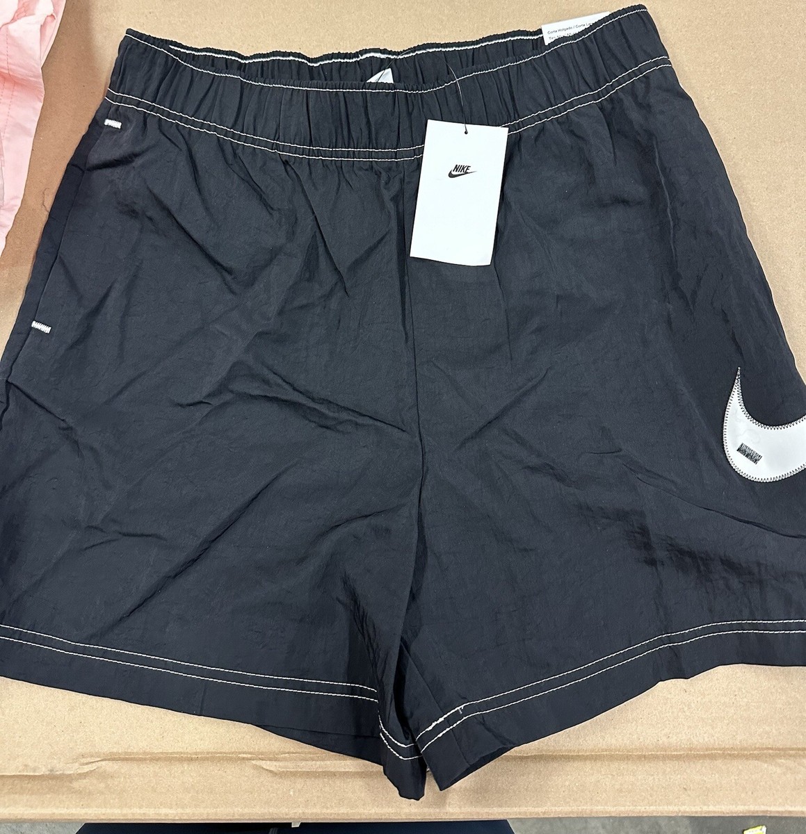NEW Nike Womens Loose Fit High Rise Swoosh Athletic Shorts Black
