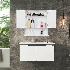 Yaheetech Bathroom Kitchen Wall Mounted Cabinet White Double Door Hanging Bar For Sale Online Ebay
