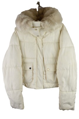 ZARA BASIC Beige Padded Jacket size L Womens Faux Fur Trim Winter Warm Casual
