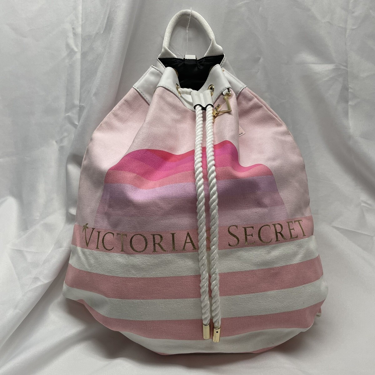 Victoria Secret Pink Striped Cinch Drawstring Tote Backpack Victoria Secret Pink Striped Cinch Drawstring Tote Backpack  main image 3