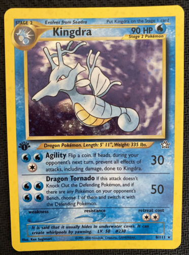 Pokemon Card - 1st Edition Kingdra - Neo Genesis 8/111 Holo Rare LP/NM - Picture 1 of 2
