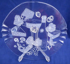 Large moulded glass cheese platter - 33 cm (13") dia'r - French cheeses & wine