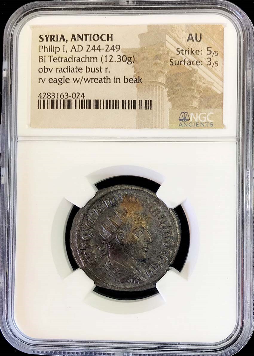 コレクション Philip I AD 244-249 tetradrachm NGC 244-249 AD ROMAN ANTIOCH MINT PHILIP I BI TETRADRACHM EAGLE