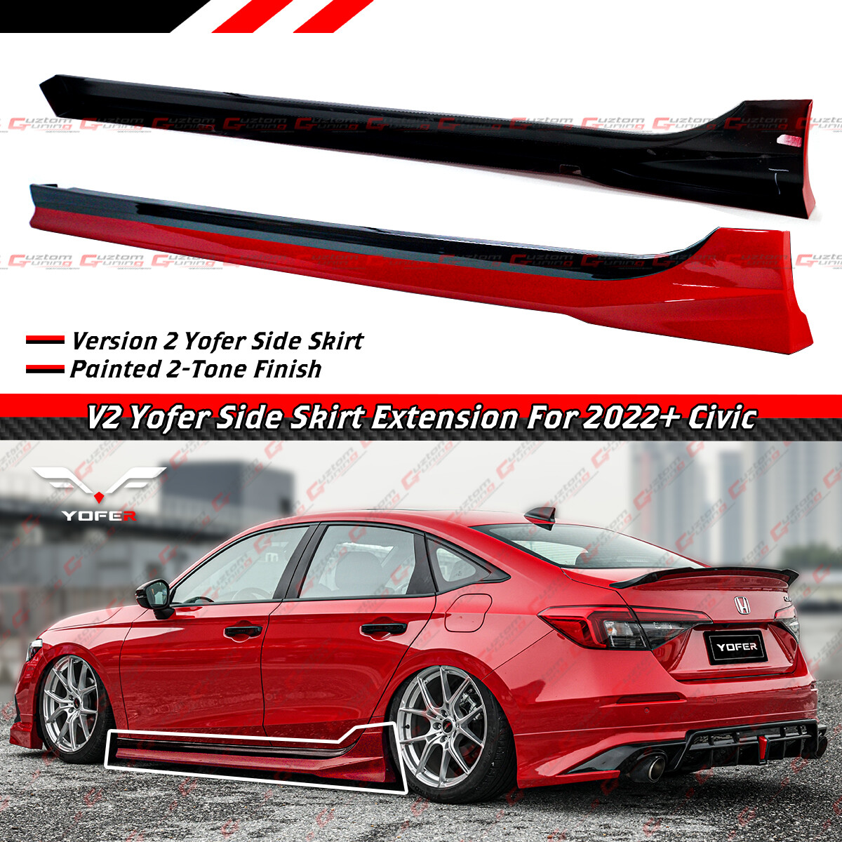 For 2022-2026 Honda Civic Yofer V2 Rallye Red Black 2 Tone Side