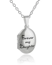 Engraved Forever My Daughter Locket Necklace - 925 Sterling Silver 2 Photos 