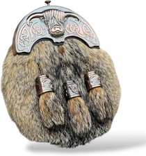 BAGPIPER TRENDISH Scottish Men's Cow Cantle fur Sporran 3 Tassels Leather Sporra