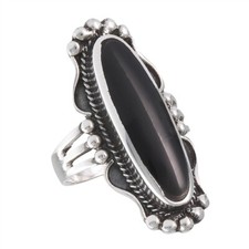 Sterling Silver Long Oval Black Onyx Ring - Free Gift Packaging
