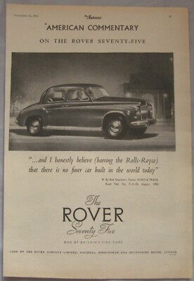 1952 Rover Seventy-Five Original Anzeige Nr.1