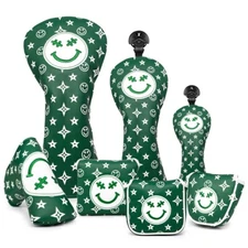 Green Smile Face Golf Headcover Driver/Fairway Wood/Hybrid/Putter Cover  Option