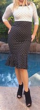 Maya Antonia-PLUS SIZE- Polka Dots Black-White Sexy Midi Dress 3/4 Sleeves
