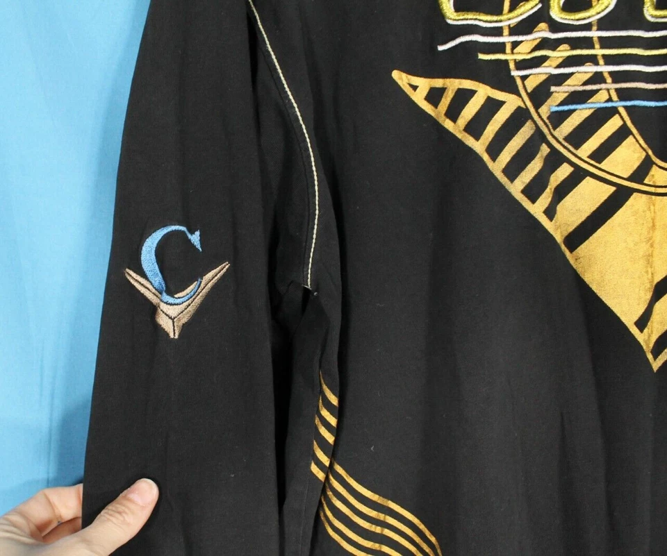 De colección Para Hombre COOGI Negro/Dorado CHEVRON SHIELD LOGO Rayas LONG SLV. Camiseta Talla XL Foto 3 de 4