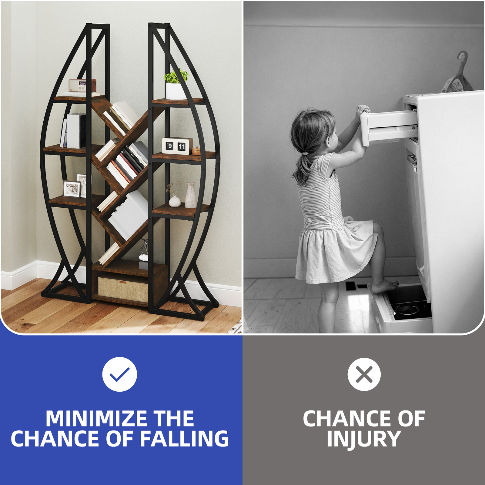 5 Tier Oval Bookshelf Bookcase Wooden Etagere Rack Display Home Rustic Brown