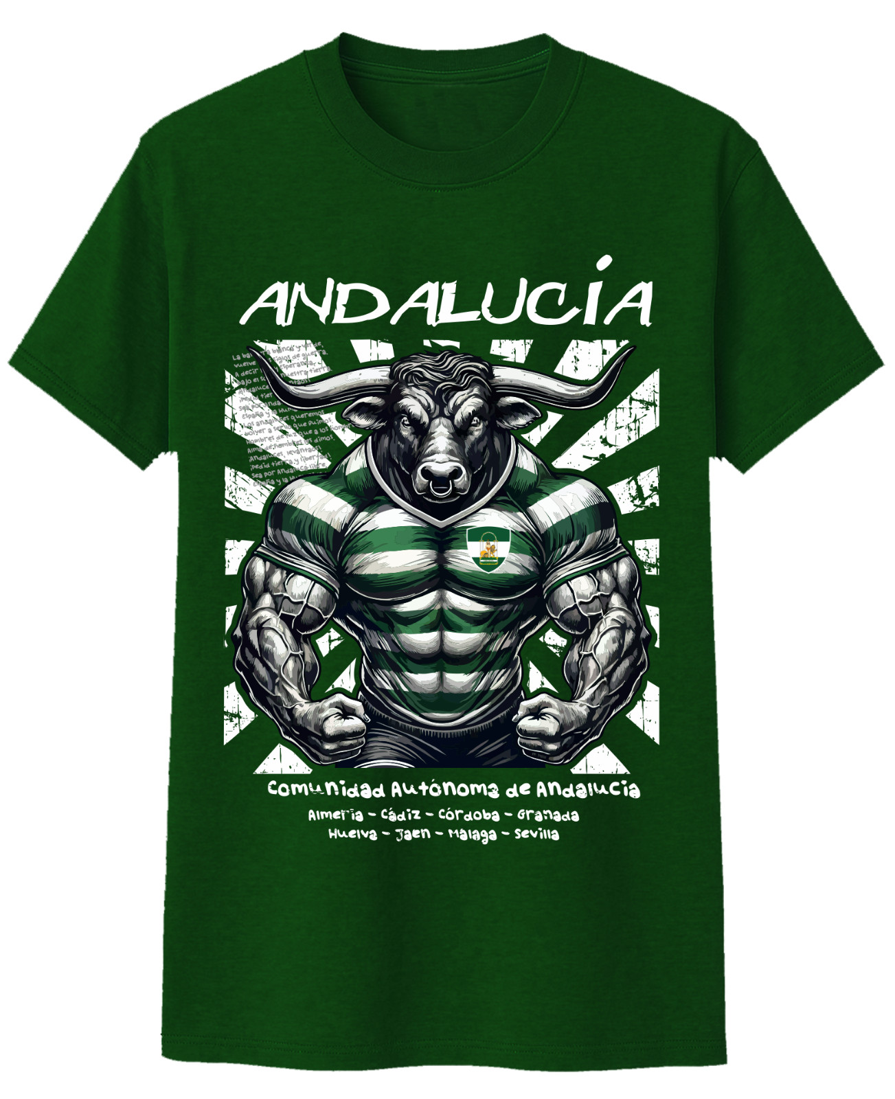 Camiseta Andalucía Emblema Escudo Bandera Dibujos Animados Verde Botella NK 1