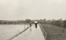 1940s Woman & Man Walking Around Outdoor Swimming Pool Original Photo P12zb31