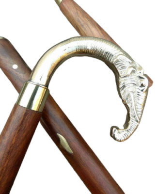 Victorian antique Elephant head handle wooden cane walking working stick Stylish