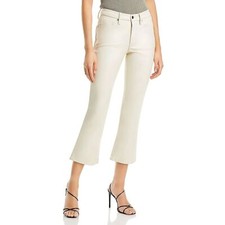 NWT Good American Good Legs Cropped Mini Boot Faux Leather Pants in Bone 14/32