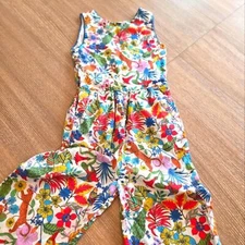 Boden Kids Girls Tropical Print Cotton Jumpsuit Sleeveless Cut Out Back Wode Leg
