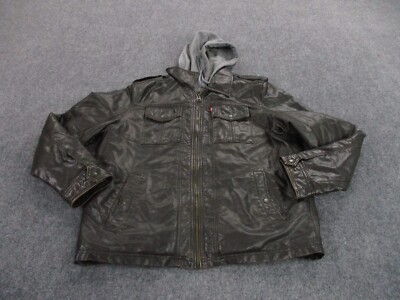 Levis Jacket Adult XL Brown Faux Leather Lined Biker Work Red Tab Heavy Mens