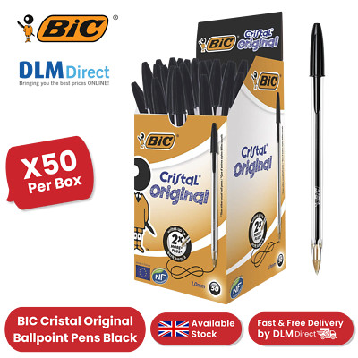 BIC Cristal Mittelgroße Kugelschreiber, Schwarze Tinte, Langlebig & Glatt Schreiben Box mit 50