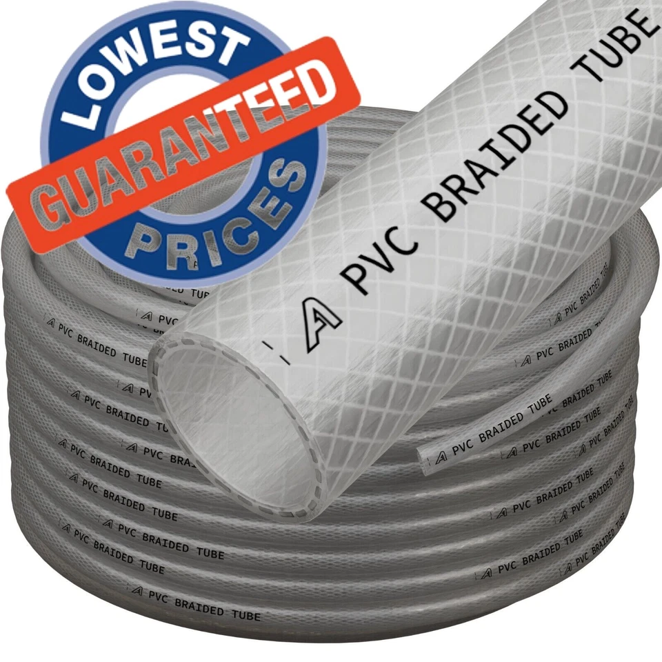 Clear PVC Braided Hose Pipe Food Grade Air Water Oil Reinforced -Pick Size & Len