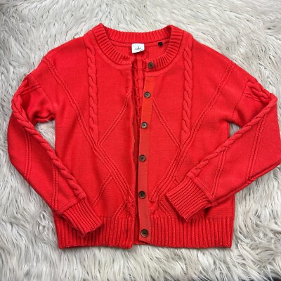 CAbi Women's S Orange Cable Knit Cardigan Sweater Cotton Blend
