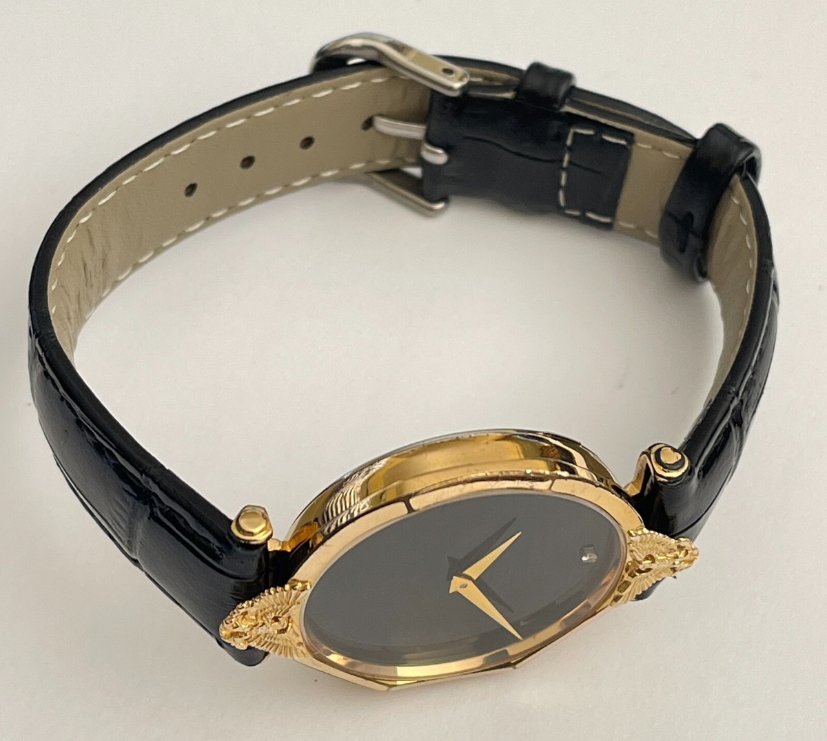 Vintage The Franklin Mint 10K EAGLE Watch Swiss Black Dial Steel