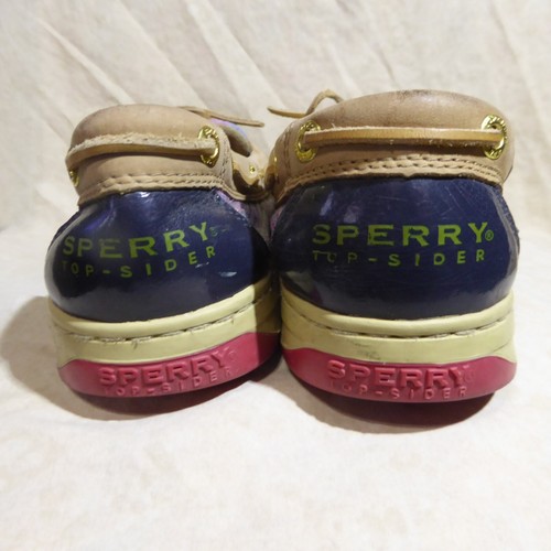 🩰 Sperry Top Sider Boat Shoe 8.5 M Natural Tan Leather w/ Pink & Blue Sequins - Picture 3 of 15