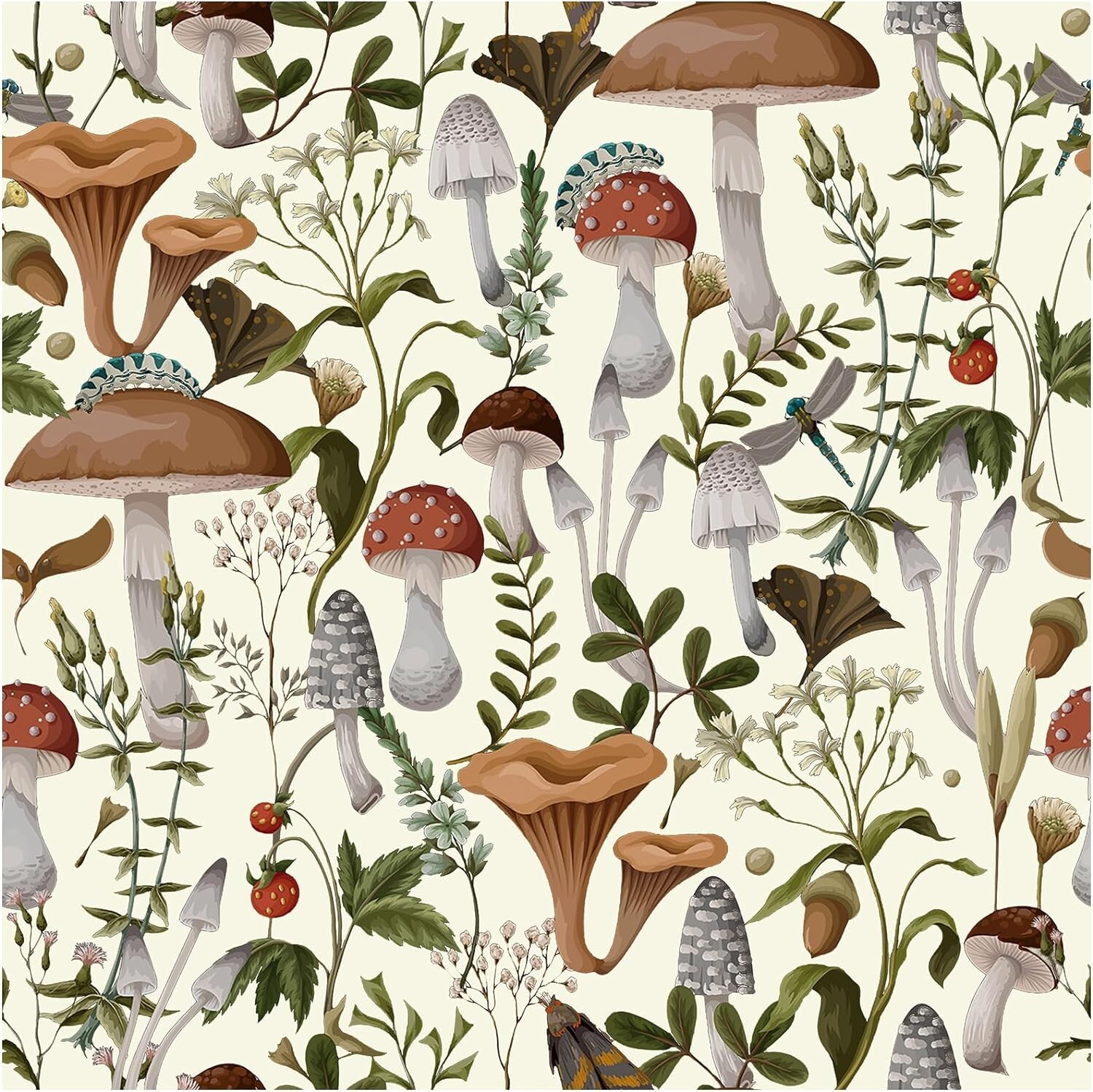 Stain-Resistant Self-Adhesive Wallpaper - Boho Mushroom Forest, 17.7